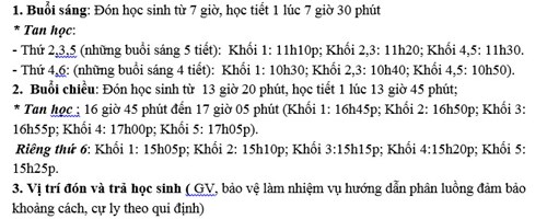 Thông báo giờ học từ 2.3.2021